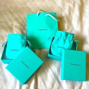 Tiffany jewelry bag and two small boxes with string bags